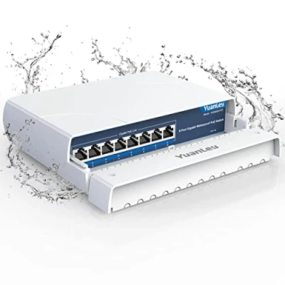 Imagen de YuanLey Switch PoE Gigabit de 8 Puertos Ethernet Impermeable al Aire Libre Conmutador Red No Administrado 1000Mbps, 120W Potencia Incorporada, Soporte IEEE802.3af/at y Plug &amp; Play