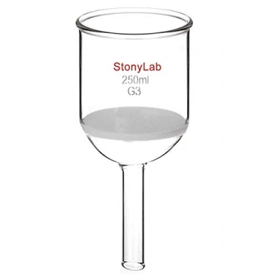Imagen de StonyLab Borosilicate Glass Embudo de Filtración Buchner con Frita Fina(G3) Funnel, Diámetro del Disco 76mm, Profundidad 80mm 250ml