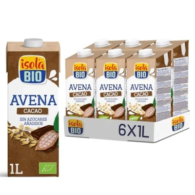 Imagen de ISOLA BIO Pack de 6 Unidades 1 L Bebida Ecológica Vegetal Avena con Cacao Sin Azúcares Añadidos y Lactosa Apto para Veganos Ideal Tomar Sola, Café o en Batidos