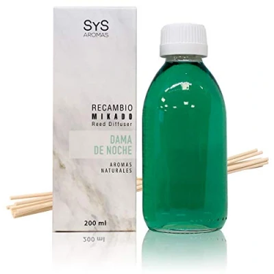 Imagen de Recambio Ambientador Mikado Dama de Noche 200ml + Palos Mármol SYS Aromas. Notas orientales. Fragancia duradera.
