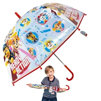 Imagen de SRV Hub Paraguas transparente para niños con estampado de personajes Poe Brolly a partir 3 años, Patrulla Canina, no transparente, S