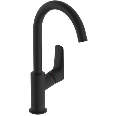 Imagen de hansgrohe Logis grifo lavabo sin desagüe, caño giratorio, monomando 221 mm, mezclador ahorro de agua (EcoSmart), negro mate, 71131670