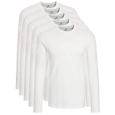 Imagen de Lower East Camiseta de manga larga con cuello redondo 100 % algodón, Hombres, Blanco (paquete 5), S