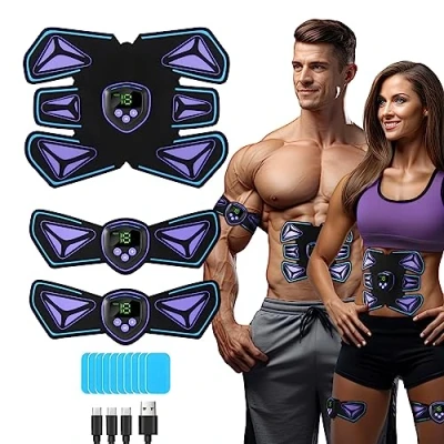 Imagen de EMS Electroestimulador Muscular, ABS Muscular Abdominales Cinturón, USB Reciclable Masajeador Eléctrico con 10 Hidrogeles de Repuesto, Abdomen/Brazo/Pierna, 6 Modos &amp; 15 Intensidades (Escarabajo)