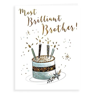 Imagen de Piccadilly Greetings Group Ltd Koko Designs K70034 Tarjeta de cumpleaños para hermano brillante, 20,3 x 15,2 cm, color gris, amarillo, blanco y marrón