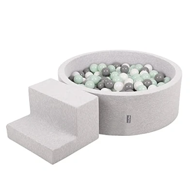 Imagen de KiddyMoon Parque Infantil De Espuma con Rodondo Piscina Bolas (100 Bolas) para Niños, Gris Claro: Blanco/Gris/Menta