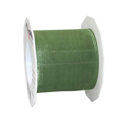 Imagen de C.E. PATTBERG SHEER cinta regalo de organza color oliva, 25 m decorativa para envolver regalos, 72 mm ancho, decoración y manualidades versátiles creativas