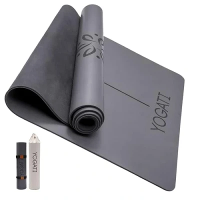 Imagen de YOGATI Esterilla de Yoga Caucho Natural con bolsa y correa transporte. Antideslizante marcas alineación. Fitness para pilates deporte. Mat