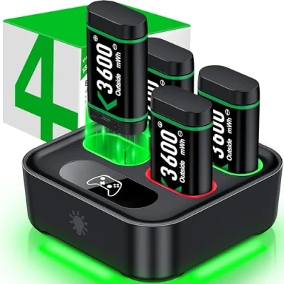 Imagen de batería para mando Xbox One/Xbox Series X&amp;S, 4 baterías recargables de 3600 mWh con indicadores LED/20 horas tiempo reproducción, paquete compatible One S/X/Elite Controller,