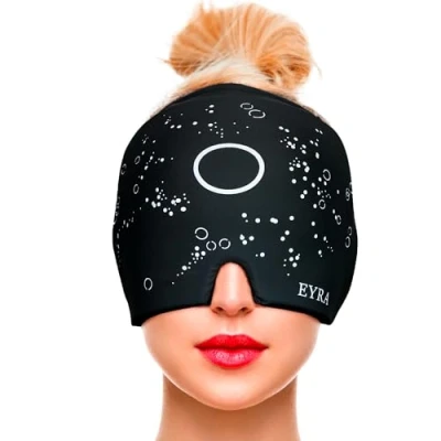 Imagen de EYRA Gorro Migraña Antifaz Gel Frío para Alivio Sinusitis, Dolor de Cabeza, Estrés, Jaqueca, Bolsas y Ojeras Máscara Cabeza 360º con Terapia o Calor Sombrero Reutilizable