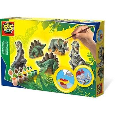 Imagen de SES Deutschland 01406 Set para pintar figuras de dinosaurios [importado Alemania] , color/modelo surtido
