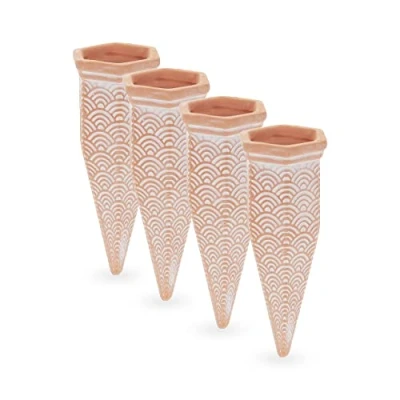 Imagen de Relaxdays 4 Picos Riego Escamas, Cono Regador Planta, Maceta, Boquilla Autorriego para Botellas 1,5l, Arcilla, Terracota, Cerámica, 13,5 x 5,5 5 cm