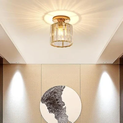 Imagen de Sxtiger Moderna Luz De Techo Cristal, Mini Lámpara Cristal Dorado E27 Araña Redonda, Para Pasillo Entrada Cocina Dormitorio Sala Estar Iluminación