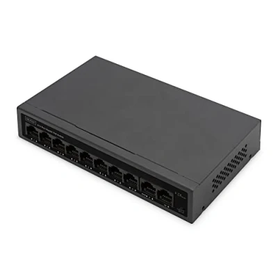 Imagen de DIGITUS Conmutador de Red PoE Gigabit Ethernet 10 Puertos No gestionado 8x RJ45 + 2x Uplink 60W Presupuesto Modo CCTV 10/100/1000 Mbps negro