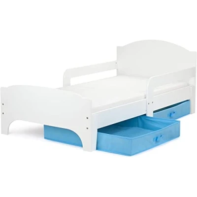 Imagen de Leomark Smart Cama Infantil de Madera Blanco Marco Cama, Colchón y Cajón, robustro Cómodo Dormitorio Impresa, Muebles para Niños, Espacio Dormir: 140/70 cm