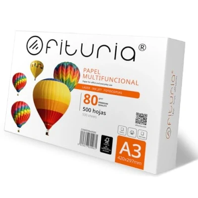 Imagen de Folios A3, Papel Multiusos para Impresora y Fotocopiadora, A3 Blanco Entornos Laborales Uso Doméstico, din 80g/m², Paquete de Ofituria (500 hojas)