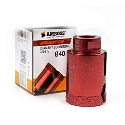 Imagen de Amboss RED Edition M14 Corona de perforación diamante para amoladora angular gres porcelánico, baldosas duras, granito/corona en seco ideal (Ø 40 mm)