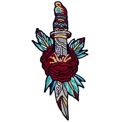 Imagen de Parche termoadhesivo para la ropa, diseño de Flor y daga