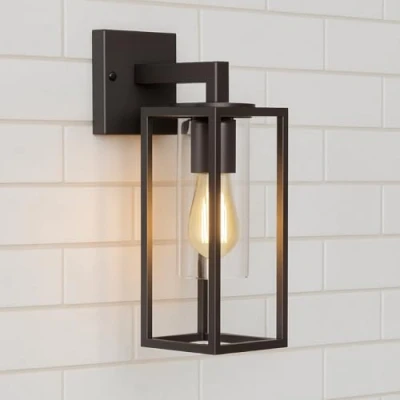 Imagen de CGC Lighting Aplique de exterior, moderno, negro, LED, farol, bombilla E27 (no incluida) para patio, garaje, jardín (Negro hacia abajo)