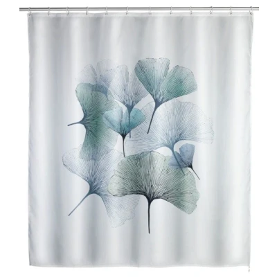 Imagen de WENKO cortina de ducha antimoho Ginkgo, textil con efecto para el cuarto baño, lavable, hidrófuga, anillas fijar a la barra ducha, 180 x 200 cm
