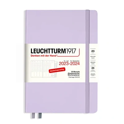 Imagen de LEUCHTTURM1917 367548 Agenda semanal académica (tamaño A5) 2024, 18 meses, color morado y alemán