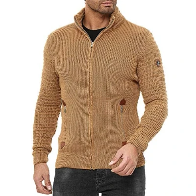 Imagen de RED BRIDGE Cárdigan de Punto para Hombre Pulóver Jersey con Cremallera y Cuello Alto Basic Luxury Marrón S