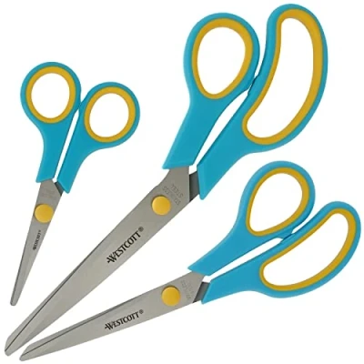 Imagen de Westcott Easy Grip Tijeras 3 piezas Turquesa Juego de universales con agarre cómodo Cuchilla acero inoxidable extra afilada y duradera para hogar oficina N 90028 00