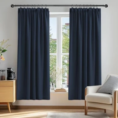 Imagen de Deconovo Cortinas Salon Modernas Aislantes Térmicas Funcional Estilo Elegante con Doradillas 2 Piezas 107 x 213 cm Azul Marino