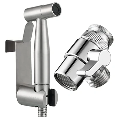 Imagen de Tecmolog Kit Ducha de Lavabo Acero Inoxidable Bidet Portatil para WC Mano Grifos Bidé Shattaf con Soporte Ducha, Valvula Desviadora y Manguera 2m, WS024F7