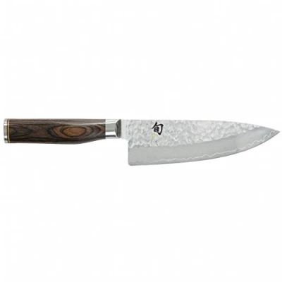 Imagen de KAI Shun Premier Tim Mälzer cuchillo de cocina japonés 15 cm longitud hoja Núcleo VG MAX 61 HRC, 32 capas Damasco pulido Madera Pakka veteada color marrón medio