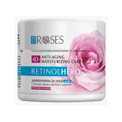 Imagen de New Roses Retinol Hero Crema antiedad para cara y cuello SPF30 con retinol, ácido hialurónico agua rosa 40+
