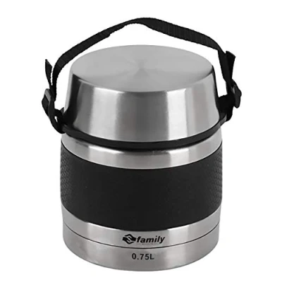Imagen de family Termo para Comidas de Acero Inoxidable, Recipiente Aislado Sólidos y Líquidos con Interiores Sopas, Salsas o Ensaladas (Negro, 0.75L)