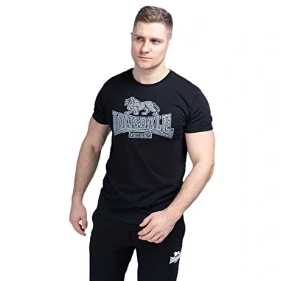 Imagen de Lonsdale Yettington Camiseta estampada, Hombre, Talla: Large, Black/white/grey