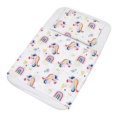 Imagen de FlyIdeas Juego de Sabanas para Capazo Bebe Conjunto 3 Pcs 75x35 cm Carro y Cochecito 1 Sabana Bajera Ajustable Encimera Funda Almohada 100% Algodon Cert