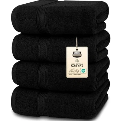 Imagen de Utopia Towels Conjunto de Toallas baño (Paquete 4, 69 x 137 cm) algodón 100% Ring Spun (Negro)