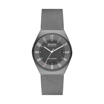 Imagen de Skagen Grenen reloj para hombre, movimiento solar con correa de acero o piel, Gris y tono plata, 37MM