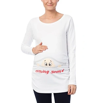 Imagen de M.M.C. Umstandsmode Coming SOON Camiseta de manga larga, Mujer, Talla: Small, Weiß