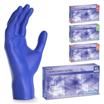 Imagen de ARNOMED guantes nitrilo talla XL, azul océano, de nitrilo, 100 uds/caja, desechables sin polvo, goma látex, S, M, L y XL