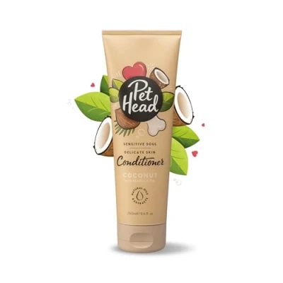 Imagen de PET HEAD Sensitive Soul Acondicionador para perros con Piel Sensible 250ml Aroma de Coco. Hipoalergénico, Calmante y Hidratante, Ingredientes Naturales Vegano. Apto cachorros