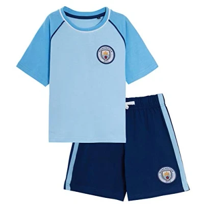 Imagen de MANCHESTER CITY Conjunto de pijama corto para niños del FC Premiership Football Club, pantalones cortos + camiseta, azul, 9 10 Years