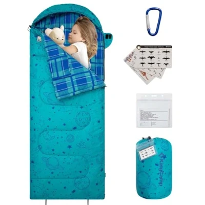 Imagen de Kingcamp saco de dormir para niños, franela al aire libre, multifuncional, portátil, cálido y cómodo, impermeable, plegable, ideal camping, viajes actividades