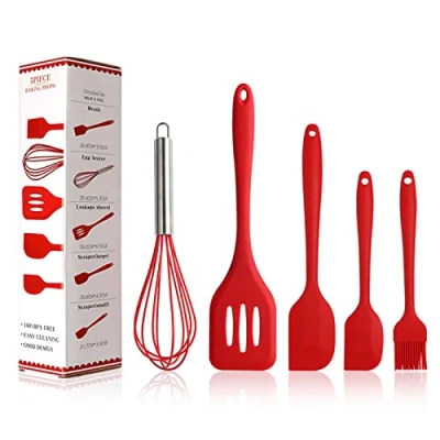 Imagen de Binhai Set de Utensilios Cocina Silicona roja para cocinar Espátula Cepillos rociar Pastelería Cepillo Aceite Batidor Huevos Turner ranurado