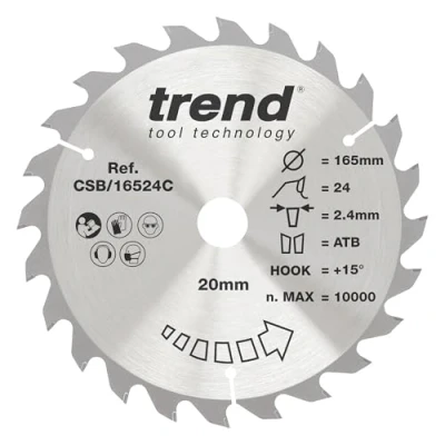 Imagen de Trend CraftPro Hoja sierra circular TCT para corte fino, 165 mm x 40 dientes 20 de diámetro interior, punta carburo tungsteno, CSB/16548