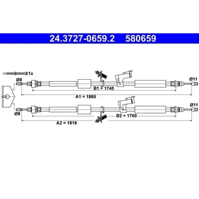 Imagen de ATE 24.3727 0659.2 Cable de Freno Mano 1816, 1860 FORD: Focus C Max, 2, Max norauto, oscaro, mister auto