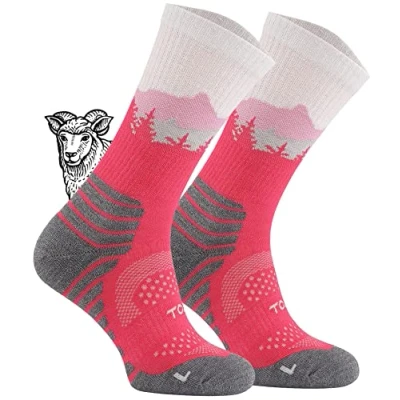 Imagen de TODO Calcetines de senderismo BP Merino para hombre, mujer, niños. trekking, lana merino, transpirables, antiburbujas, producción la UE, Falcon Trail Rosa, 31 34