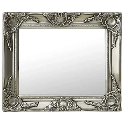 Imagen de vidaXL Espejo de Pared Estilo Barroco Rectangular Colgante Armario Baño Antiguo Retro Consumo Maquillaje Decoración Hogar Plateado 50x40 cm