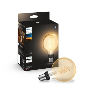 Imagen de Philips Hue Bombilla LED Inteligente de Filamento, Luz Blanca Regulable, casquillo E27 tipo G93 7W 550 Lúmens, Compatible con Alexa y Google Home