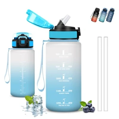 Imagen de Botella agua Niños, 500ml Agua, A Prueba de Fugas, Cantimplora Infantil, con Escala Tiempo, Reutilizable, Pajita, para la Escuela, Cafetería, Oficina, Acampada, Deportes