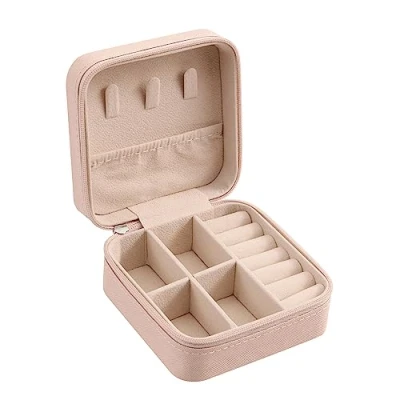 Imagen de kwmobile Joyero de Viaje Caja Pequeño 10 x 5 cm Organizador Pendientes Collares Pulseras Anillos Rosa Palo