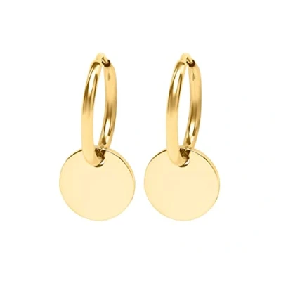 Imagen de Nuoli® Coin Pendientes de aro para mujer (diámetro: 12 mm) con colgante redondo Acero inoxidable, inoxidable